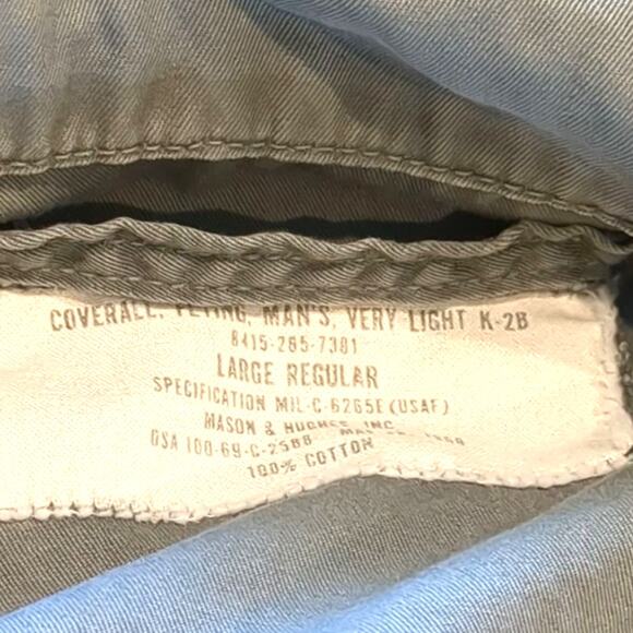 Vintage USAF K-2B Flying Mans Flight Suit Very Light Coveralls Large Regular 60s - Picture 6 of 12